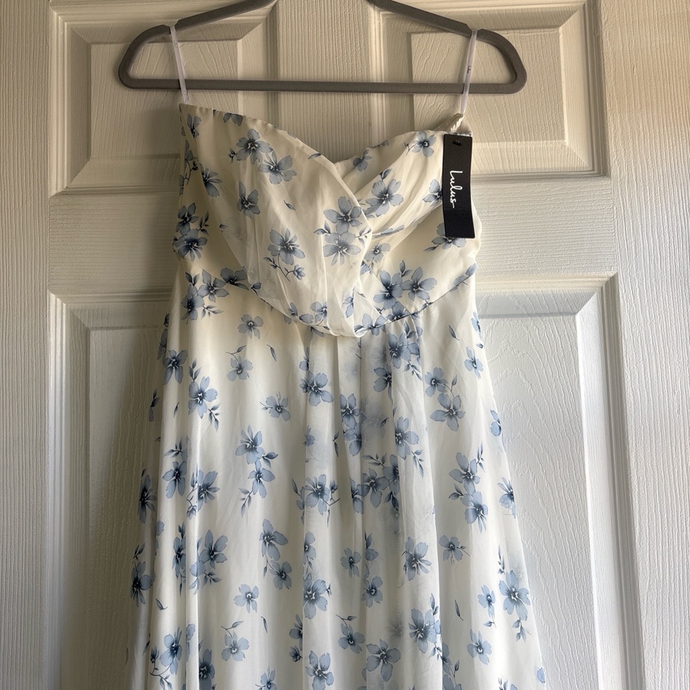 NWT LULUS | Sweetest Ceremony Ivory Floral Print Strapless Maxi Dress- Medium
